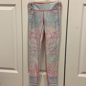 Ivivva Blue and Pink Maple Leaf Patterned Leggings